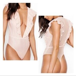 Victoria's Secret Rose Gold Metallic Stripe Ruffle Body Suit